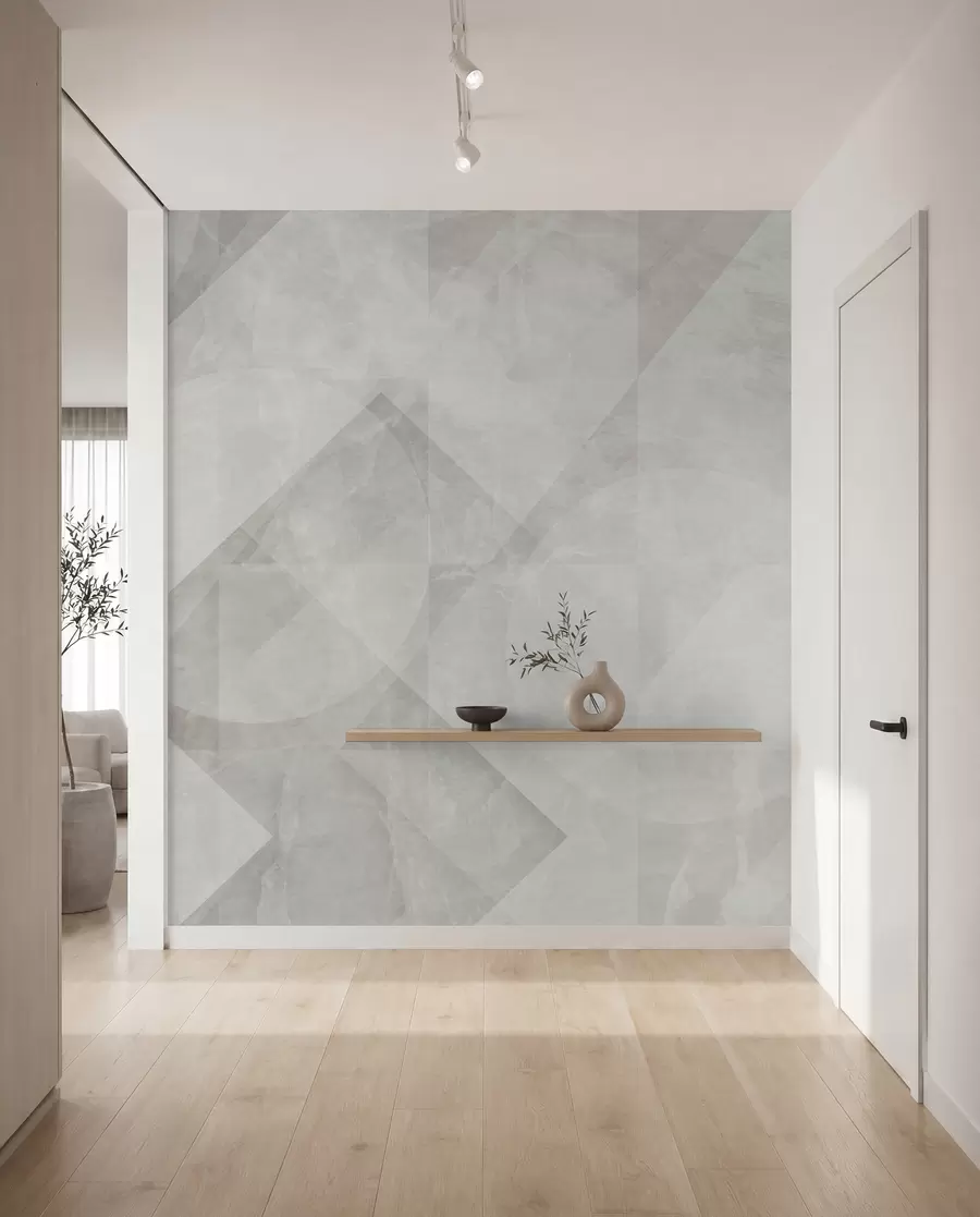 Fotobehang Geometrische abstractie op een marmeren achtergrond in pastelkleuren u97269
