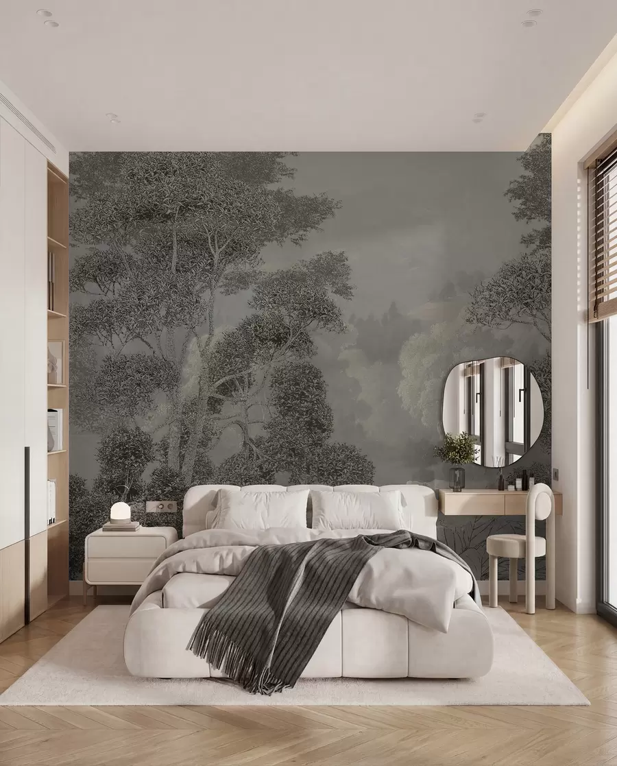 Fotobehang Tropisch bos in grijstinten u97396