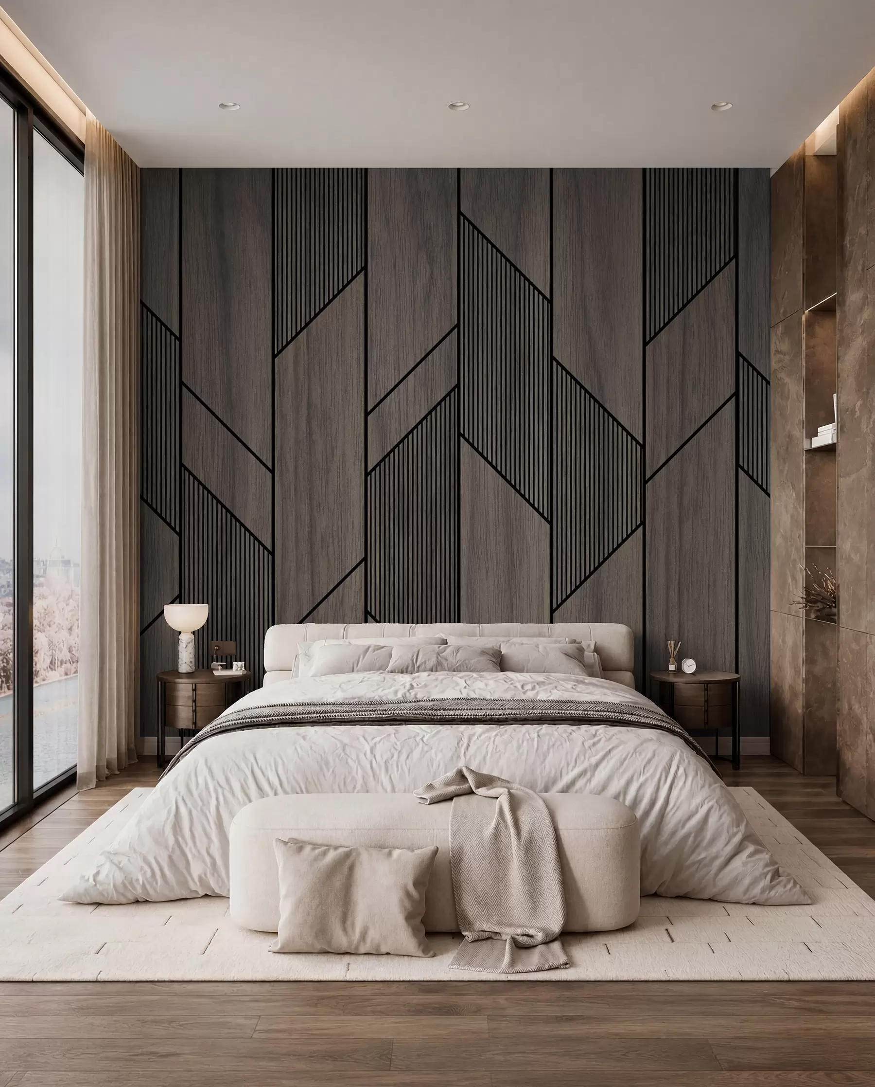 Fotobehang Donkere houtgeometrie u97427