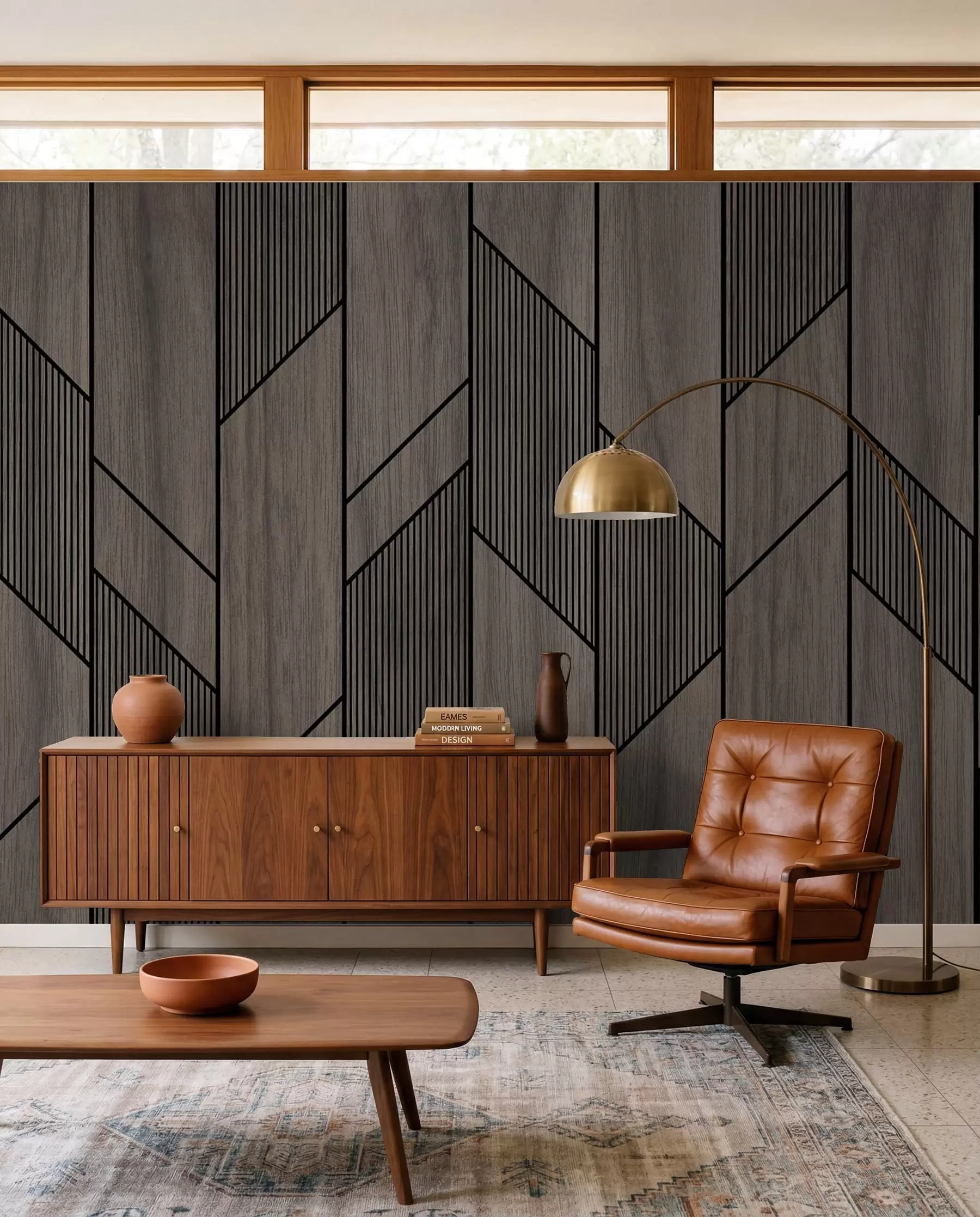 Fotobehang Donkere houtgeometrie u97427