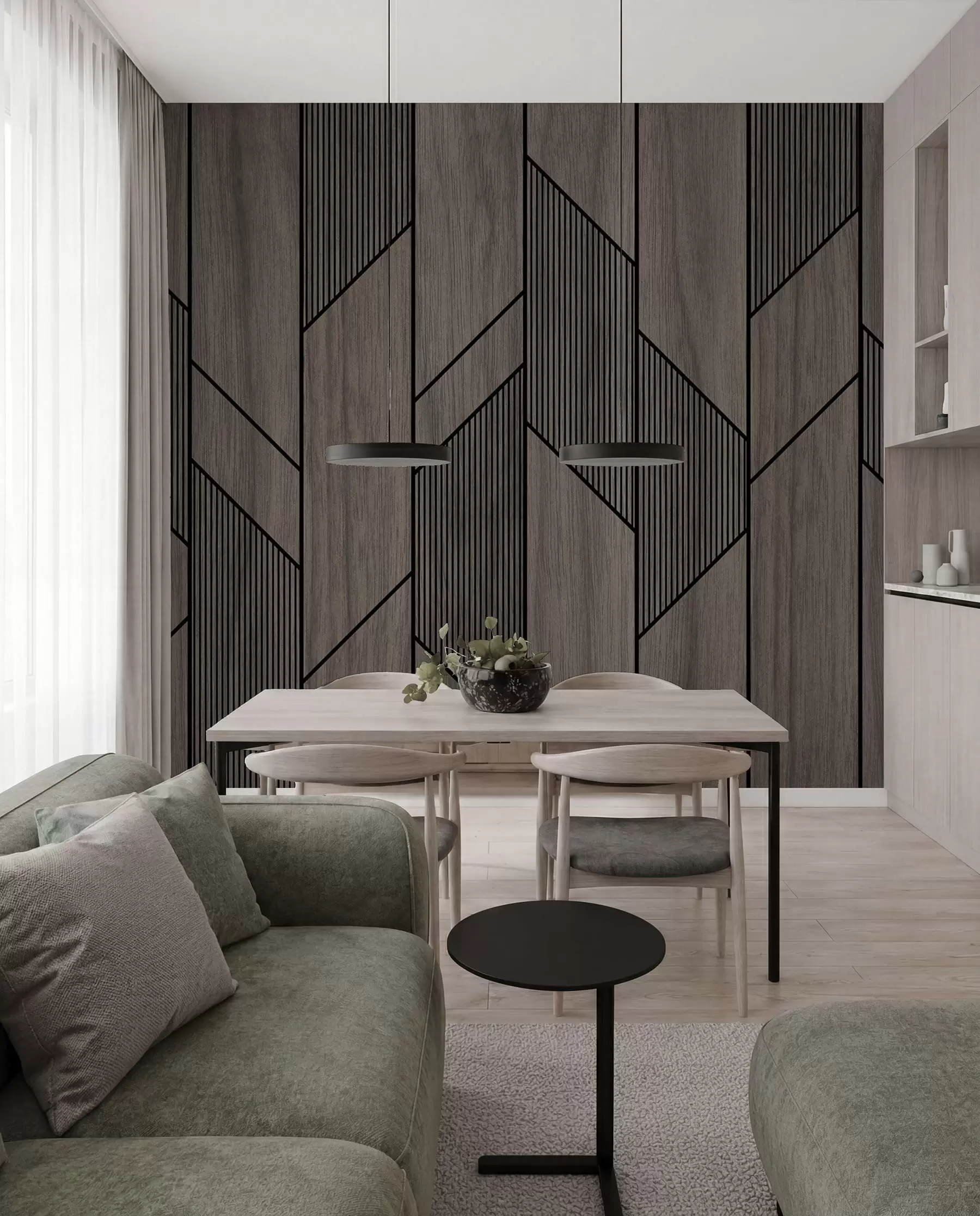 Fotobehang Geometrische panelen met houtstructuur u97427