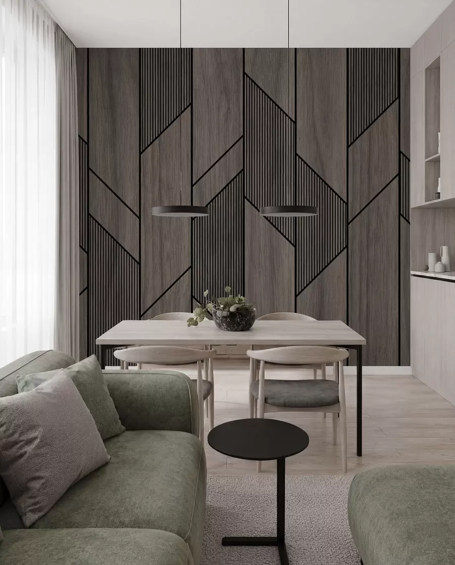Fotobehang Geometrische panelen met houtstructuur u97427