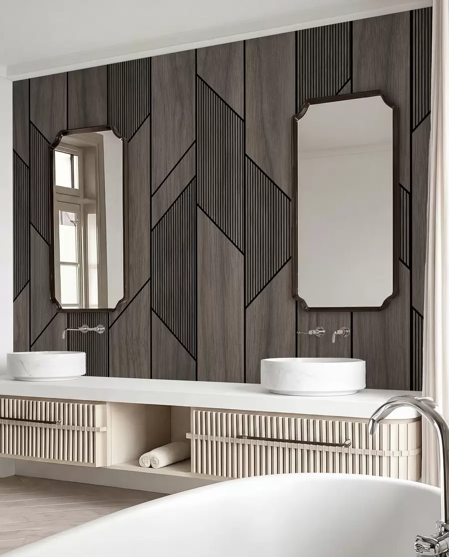 Fotobehang Geometrische panelen met houtstructuur u97427