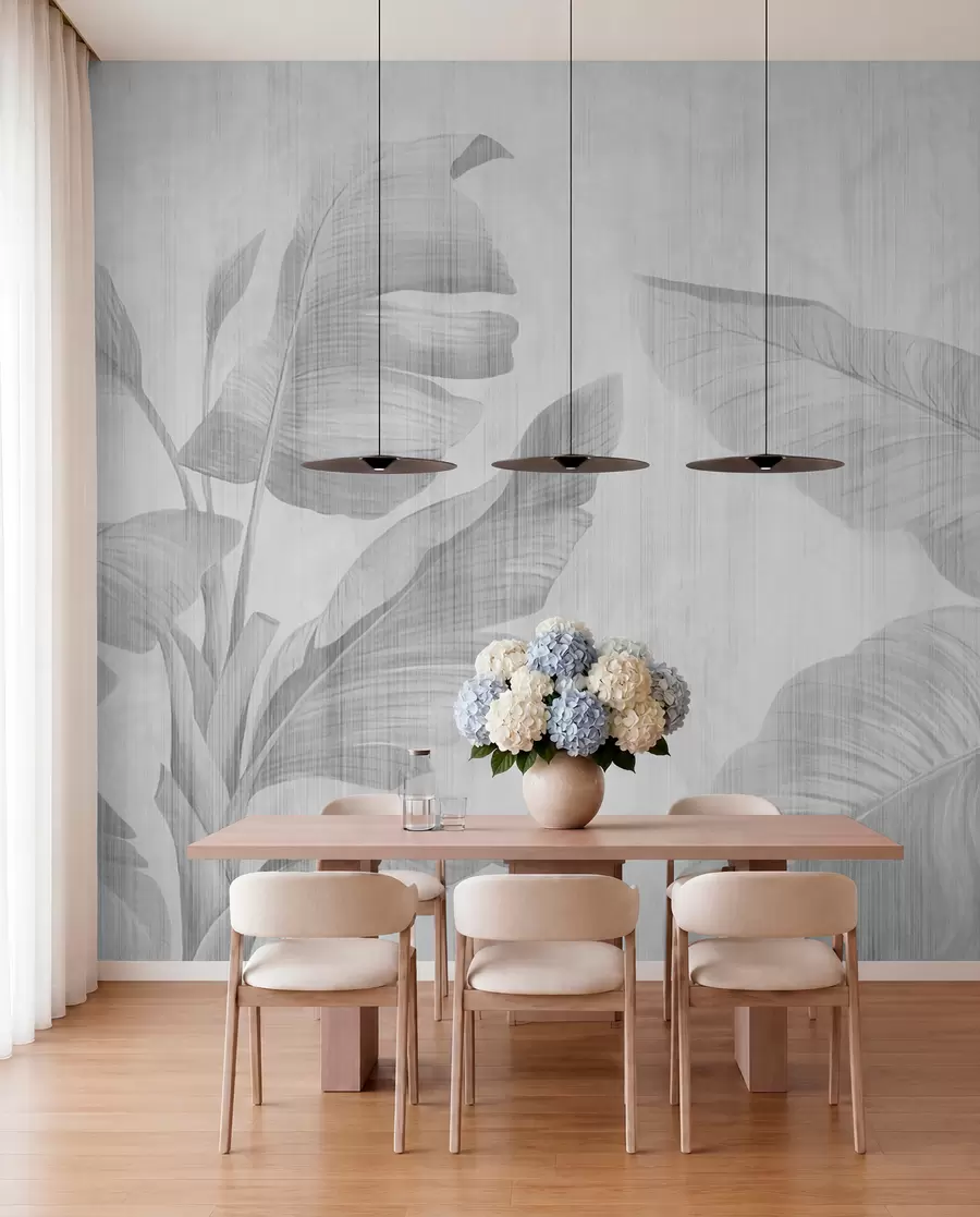 Fotobehang Zilveren bananenbladschaduwen u00299v3