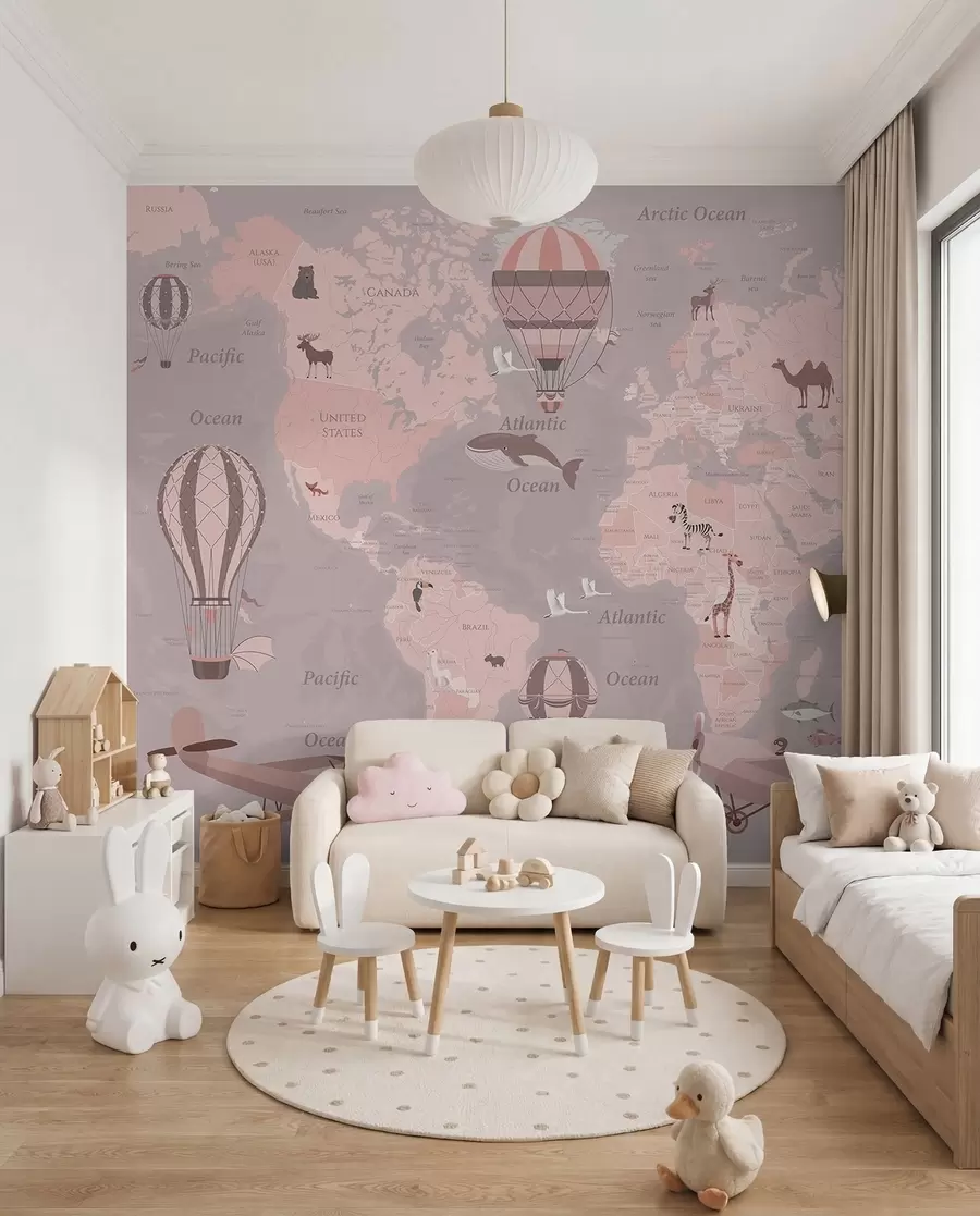 Fotobehang Roze vliegatlas in het Engels u36066v6