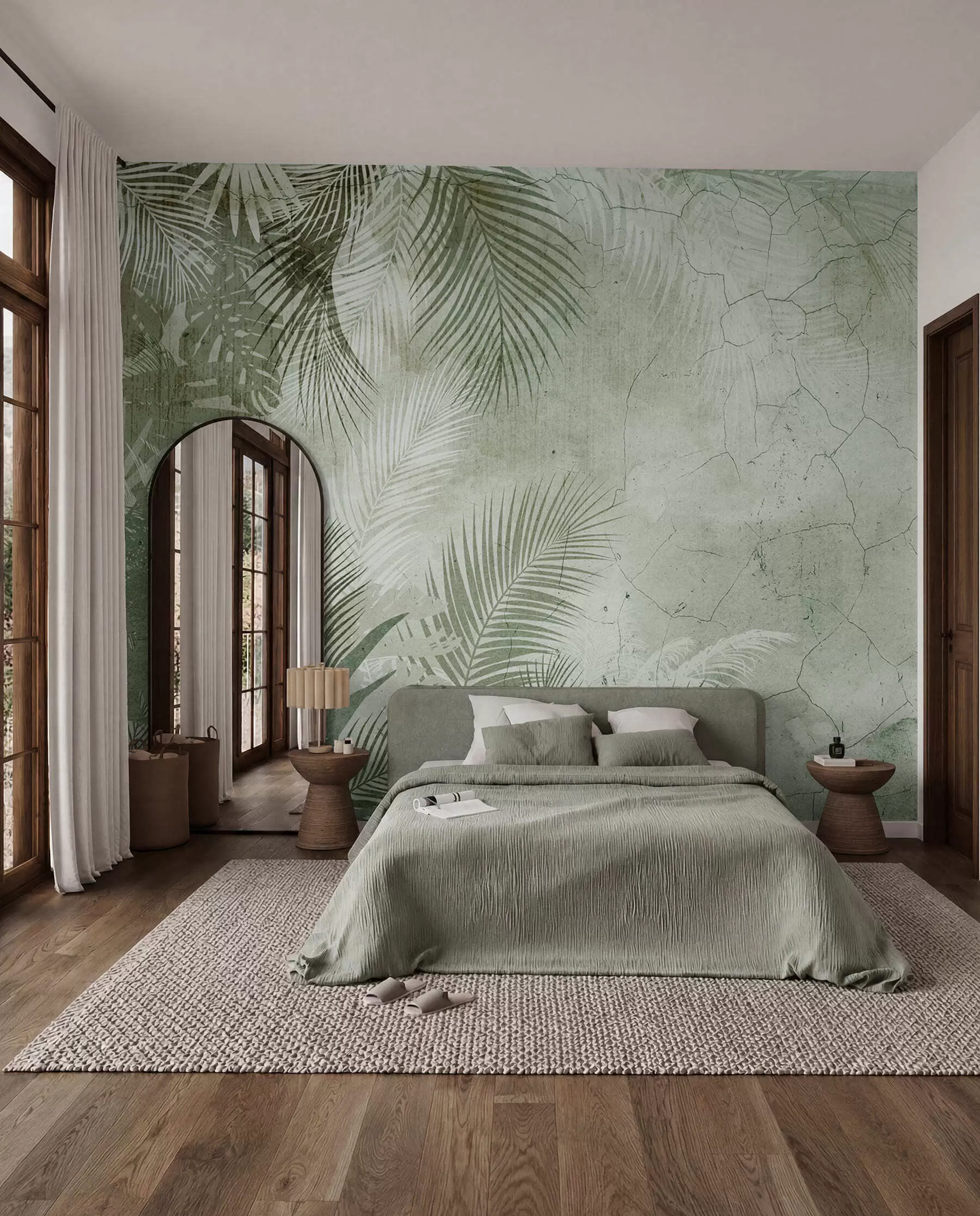 Fotobehang Groene 3D-bladeren in grunge-stijl u73583v3