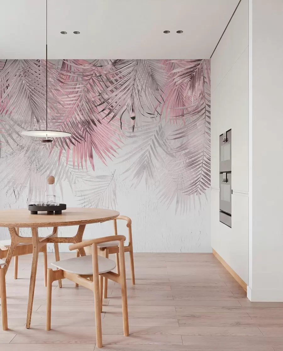 Fotobehang Roze tropische bladeren in grungestijl u93843v2
