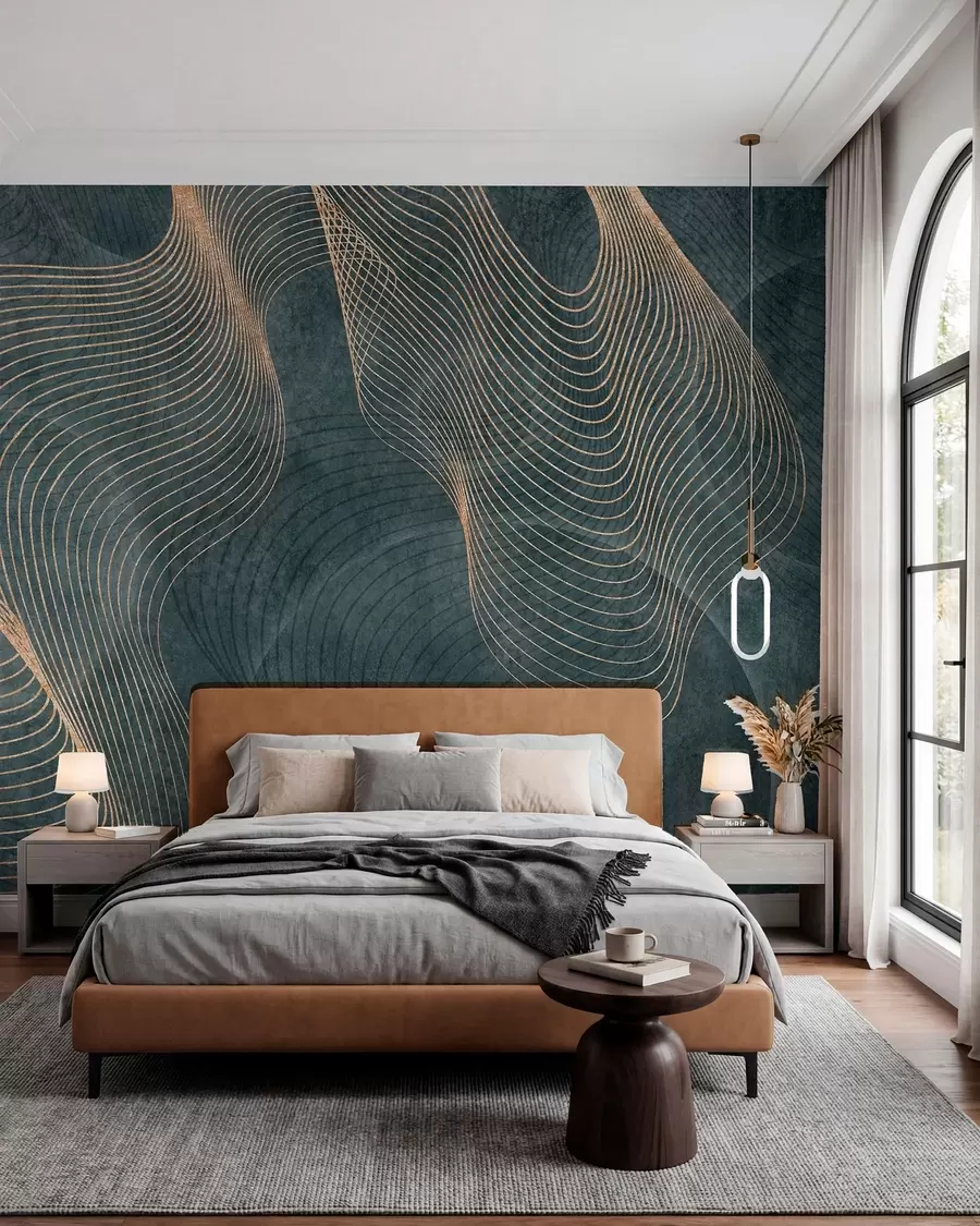 Fotobehang Golvende lijnen in groene kleur  u97469v1