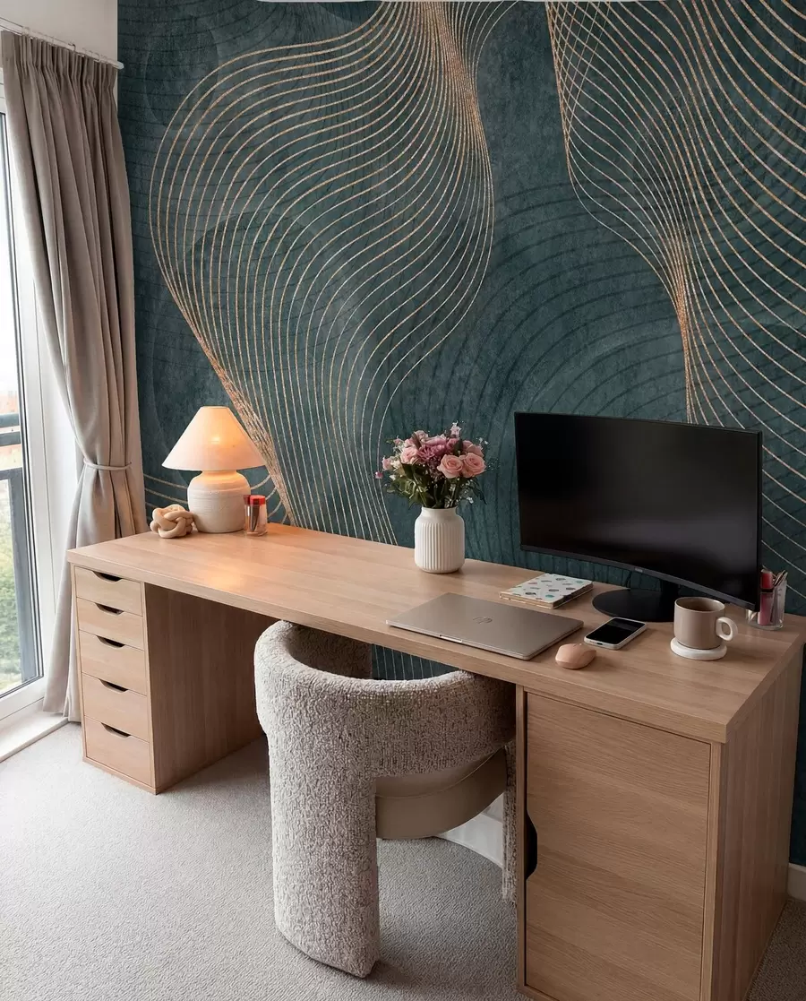 Fotobehang Golvende lijnen in groene kleur  u97469v1