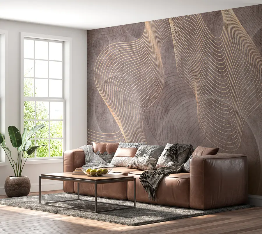 Fotobehang Golvende lijnen in zand en beige u97469