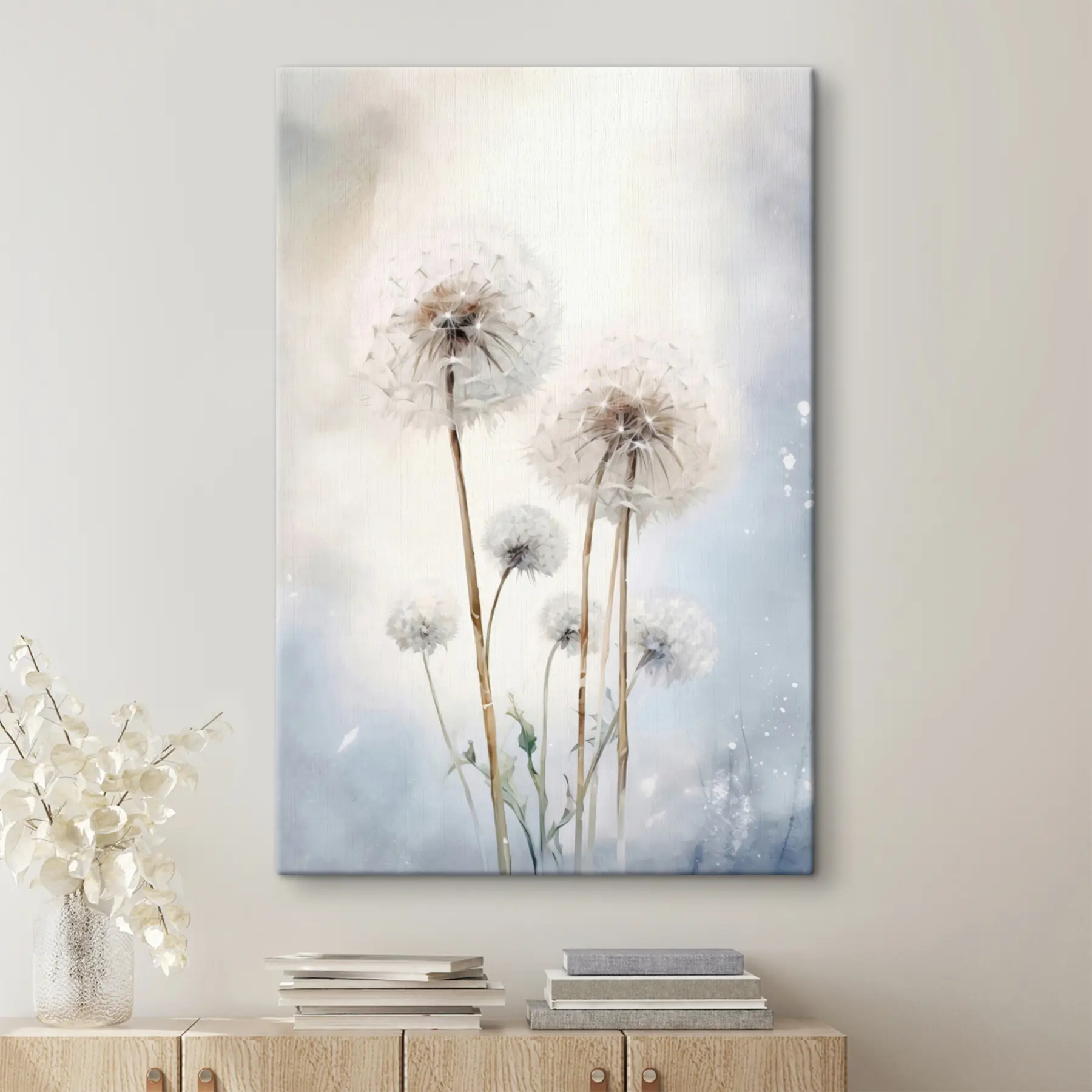 Fotobehang Witte pluizige aquarelpaardebloemen s35907
