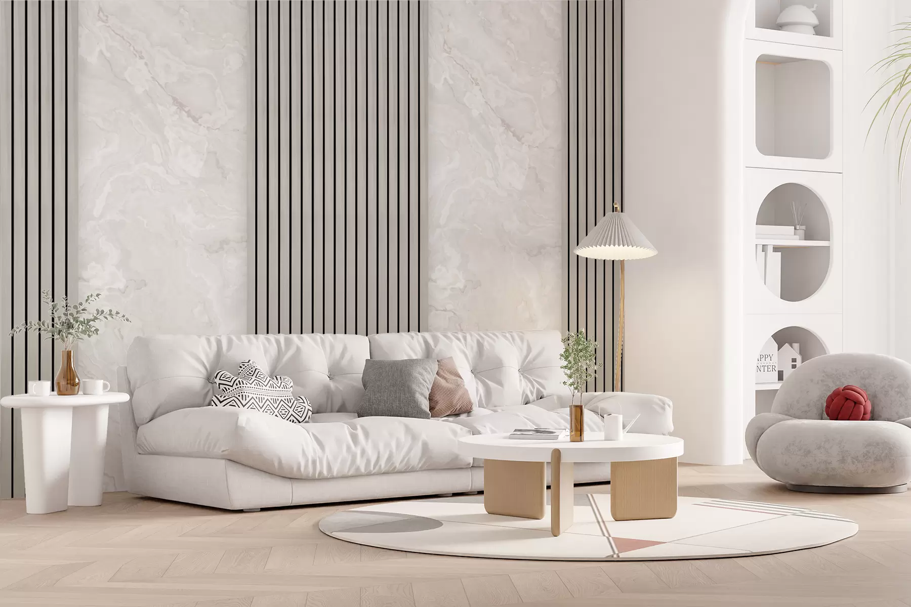 Fotobehang Houten latten met marmer u97465