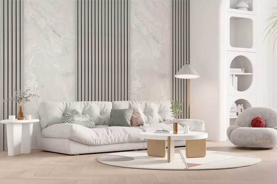 Fotobehang Houten latten met marmer u97465