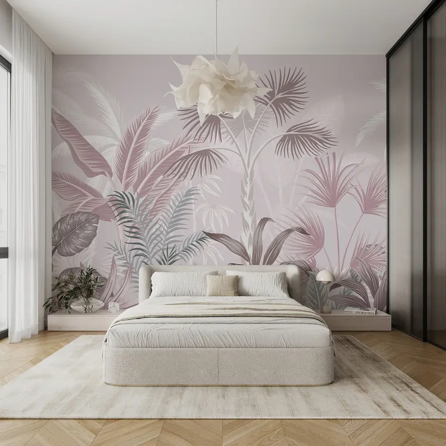 Fotobehang Gewervelde dieren, planten en takken in roze kleuren u06685v2