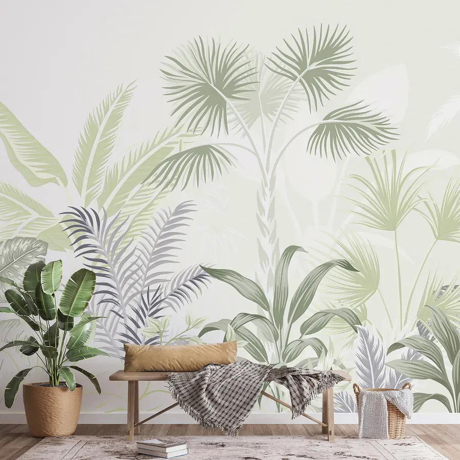 Fotobehang Gewervelde dieren, planten en takken in groene kleuren u06685v3