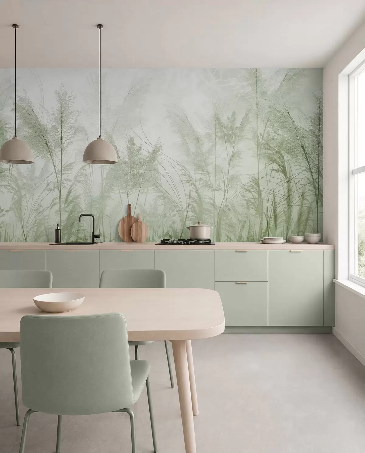 Fotobehang Hoge planten in pastelkleuren in groene kleuren u93903v3