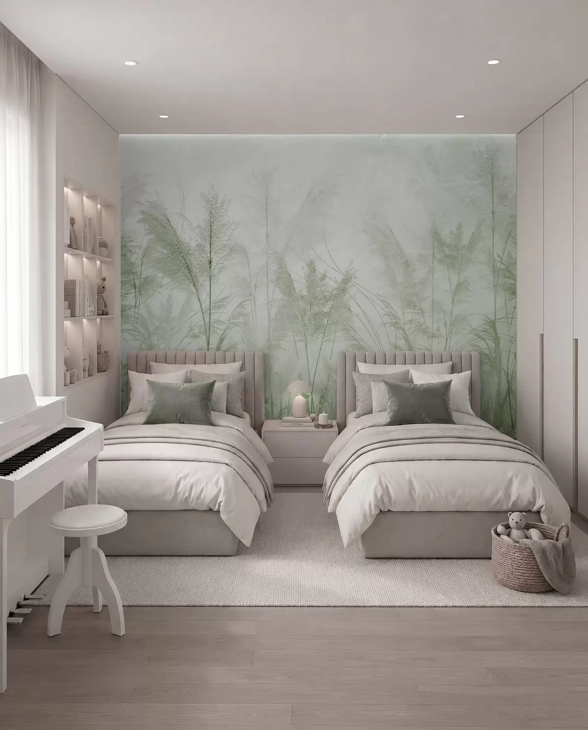 Fotobehang Hoge planten in pastelkleuren in groene kleuren u93903v3