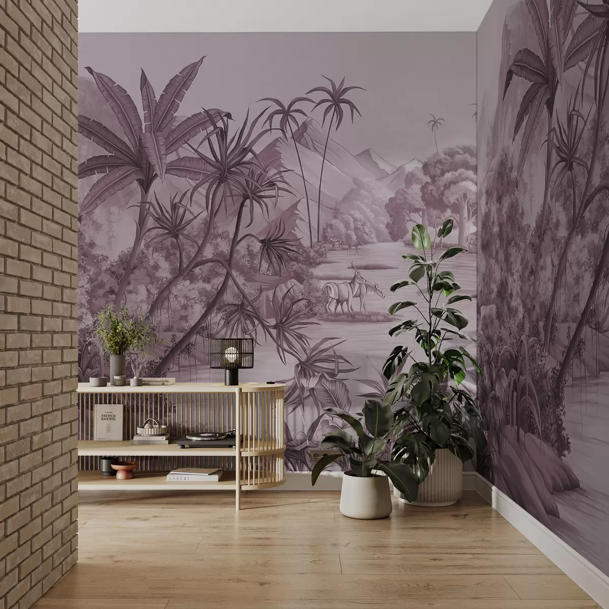 Fotobehang Zwart-witte tropen in paarse kleuren u59040v3
