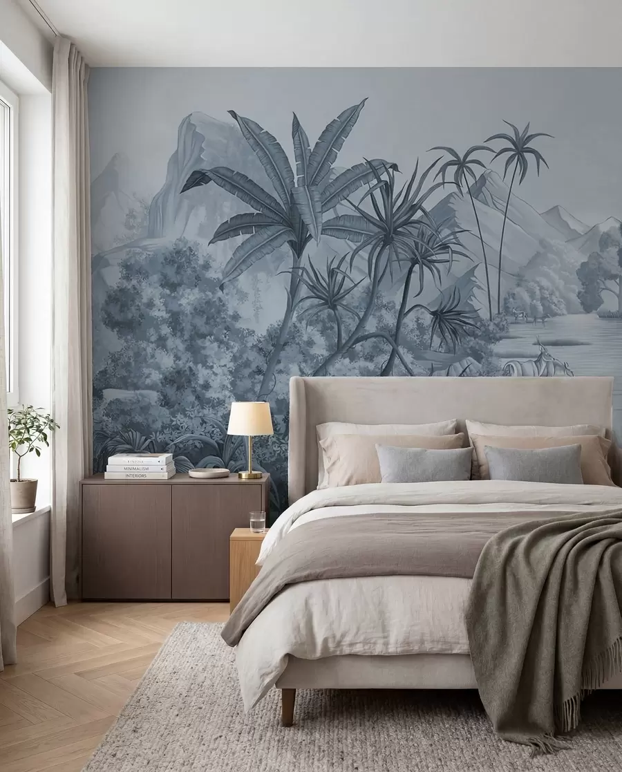 Fotobehang Zwart-witte tropen in blauwe kleuren u59040v2