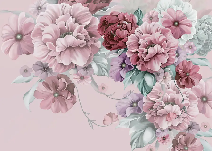 Fotobehang Delicate blauwe bloemen in roze kleuren u59900v1
