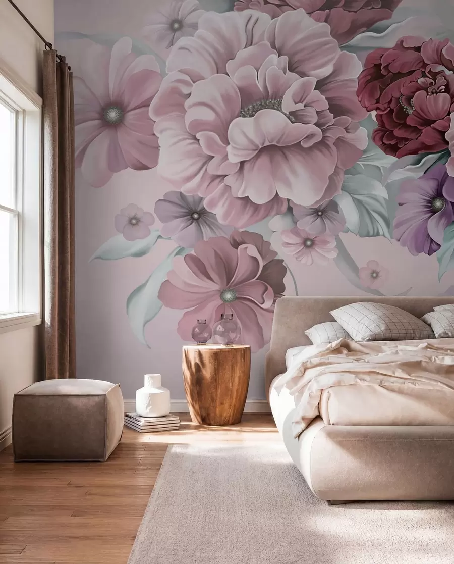 Fotobehang Delicate blauwe bloemen in roze kleuren u59900v1