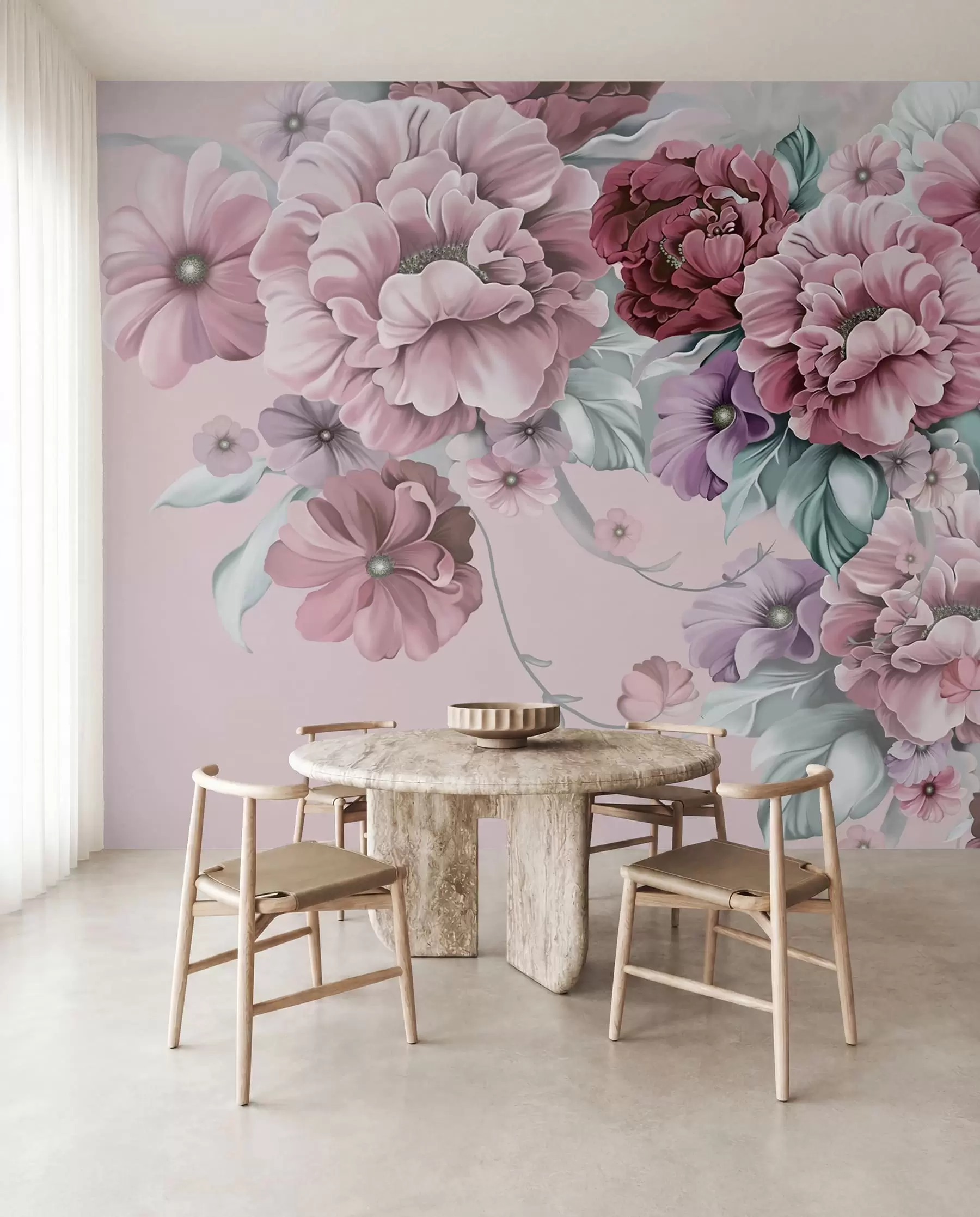 Fotobehang Delicate blauwe bloemen in roze kleuren u59900v1