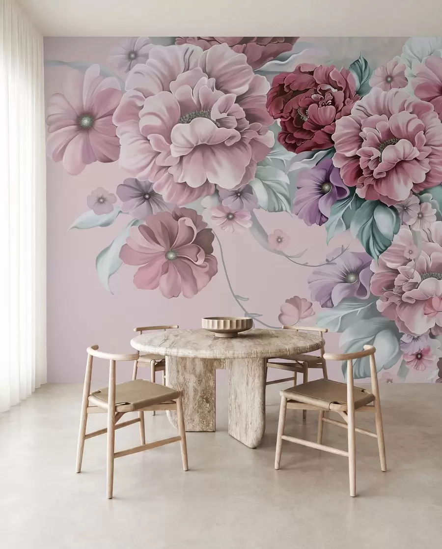 Fotobehang Delicate blauwe bloemen in roze kleuren u59900v1