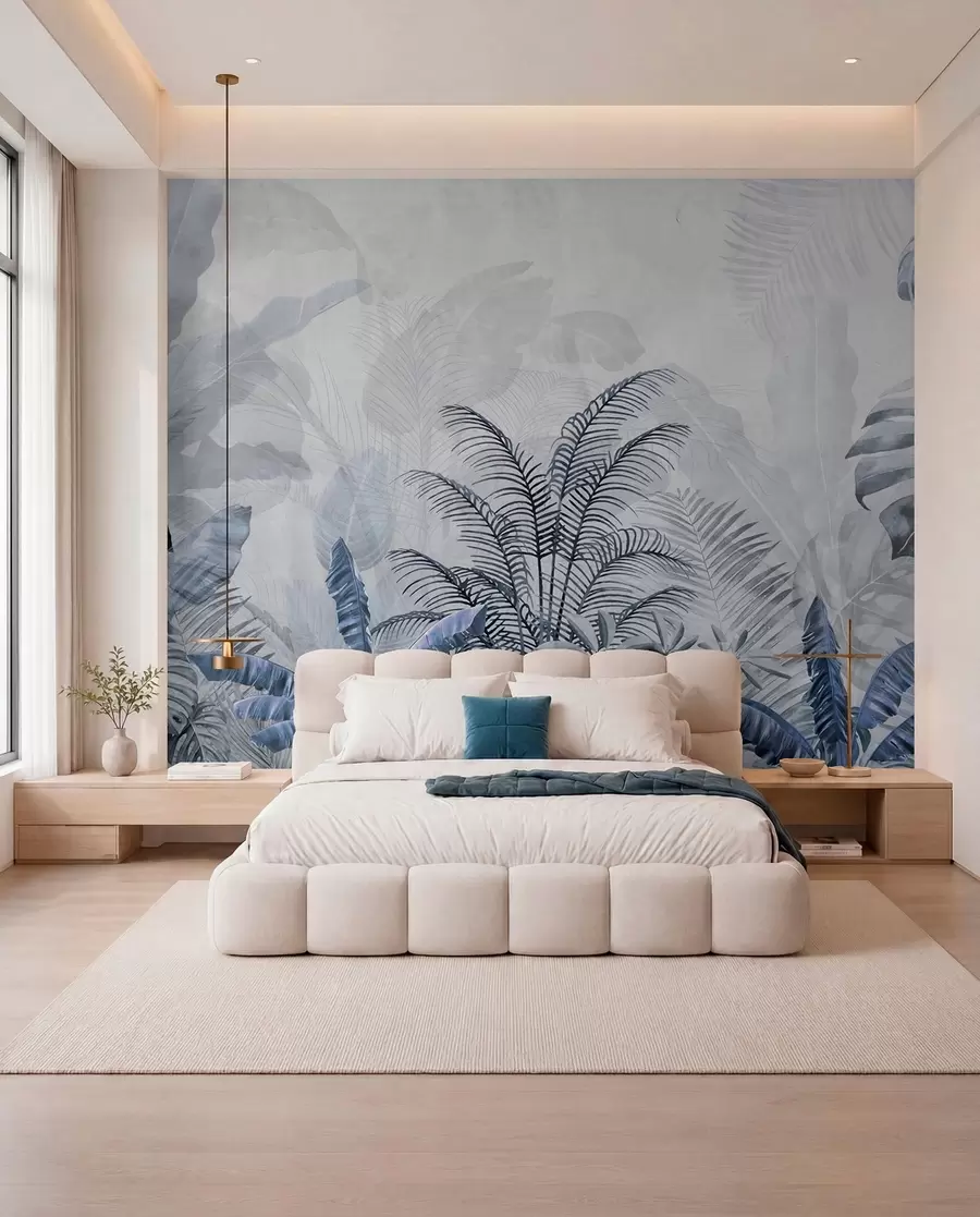 Fotobehang Palmbomen in grijze kleur in blauwe kleuren u71284v1