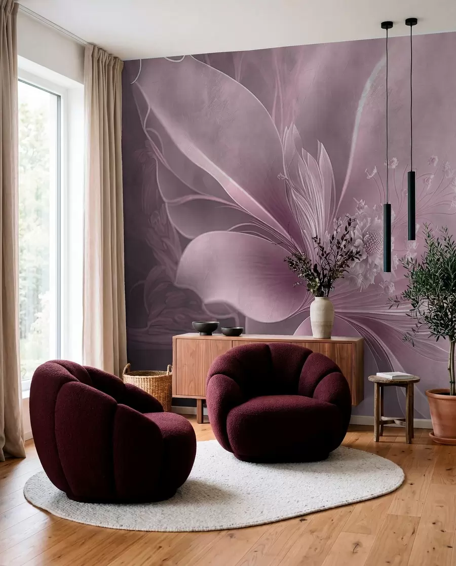 Fotobehang Sluier van mauve bloemblaadjes u93944v2