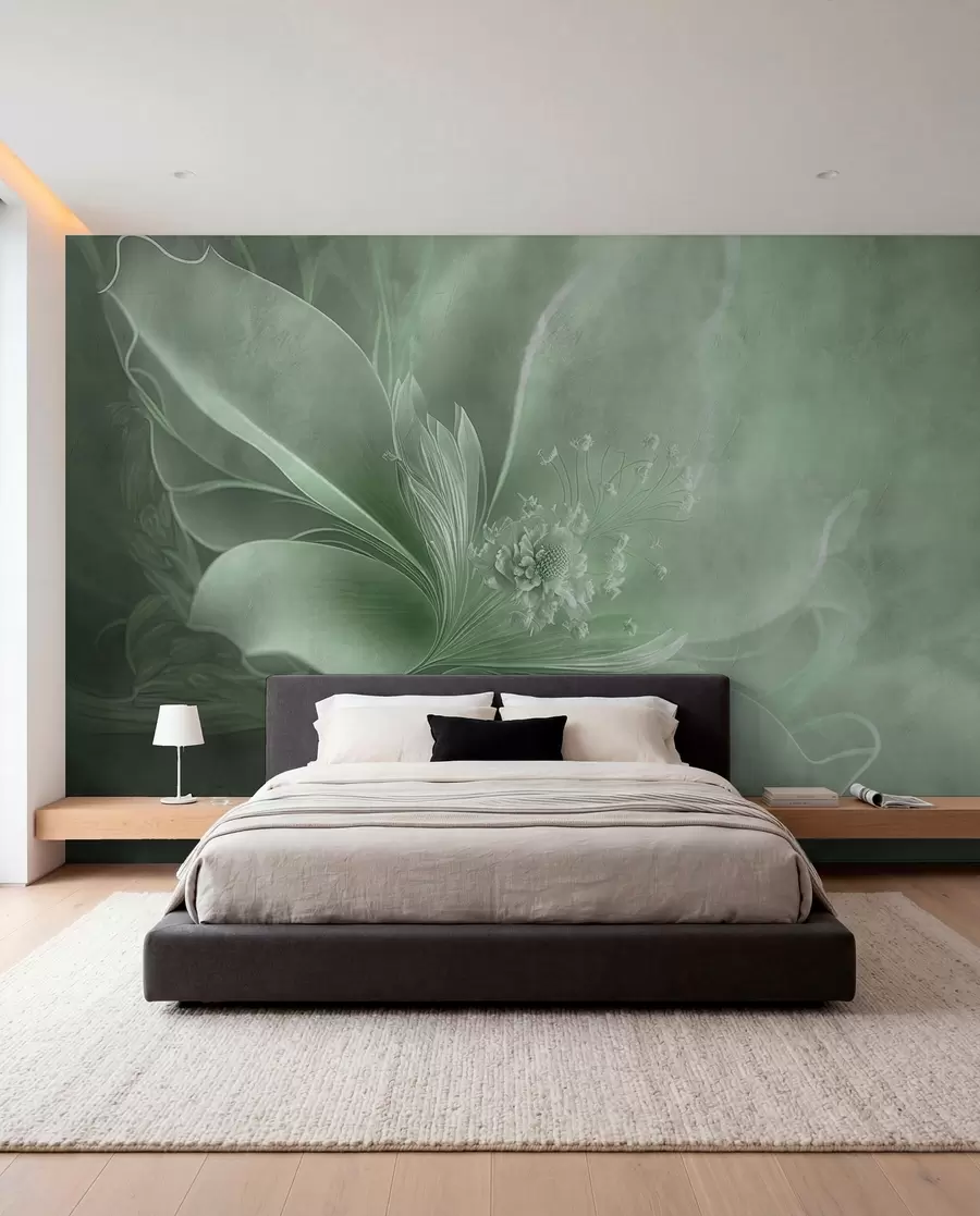 Fotobehang Een zeer tere bloem in groene kleuren u93944v3