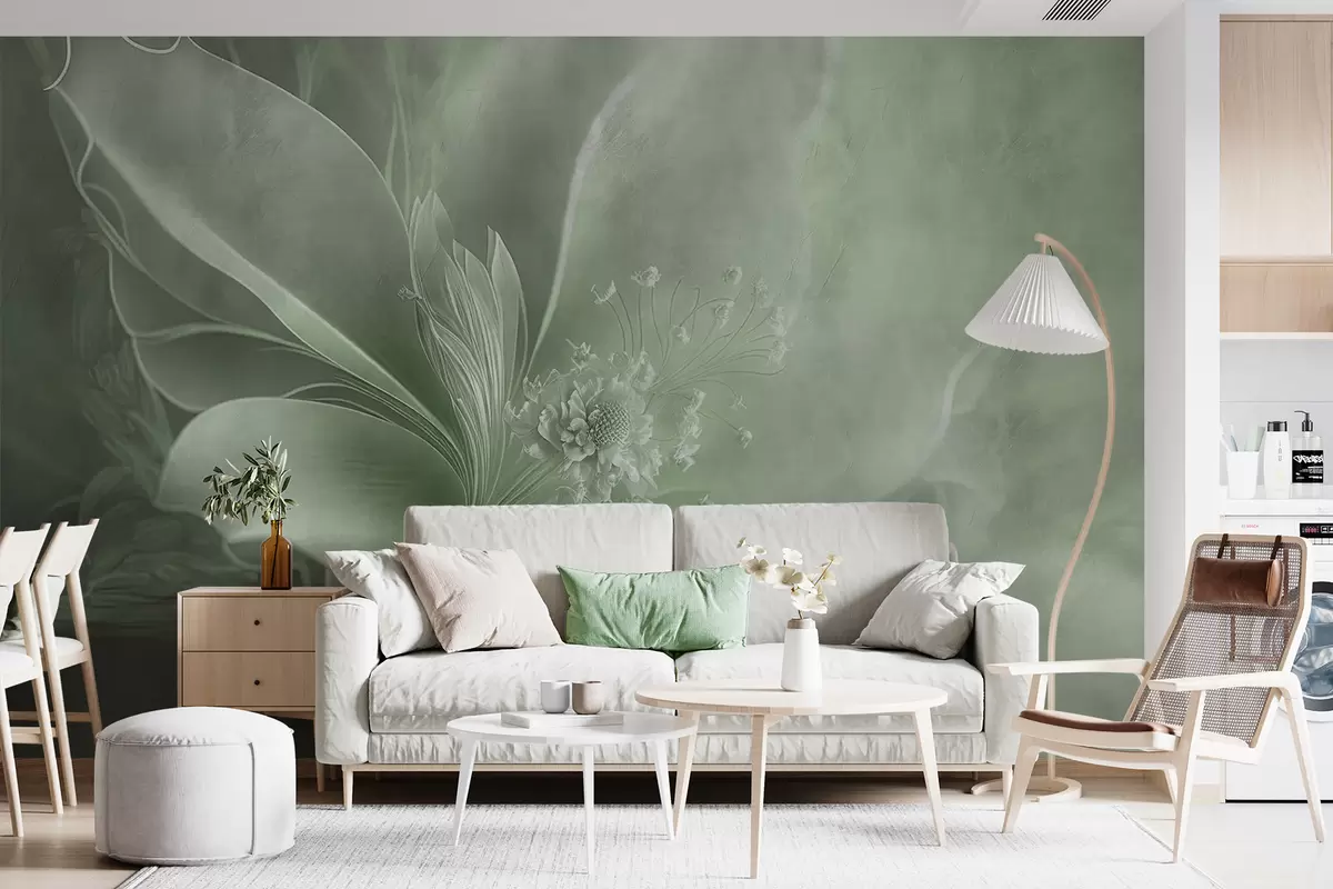 Fotobehang Een zeer tere bloem in groene kleuren u93944v3