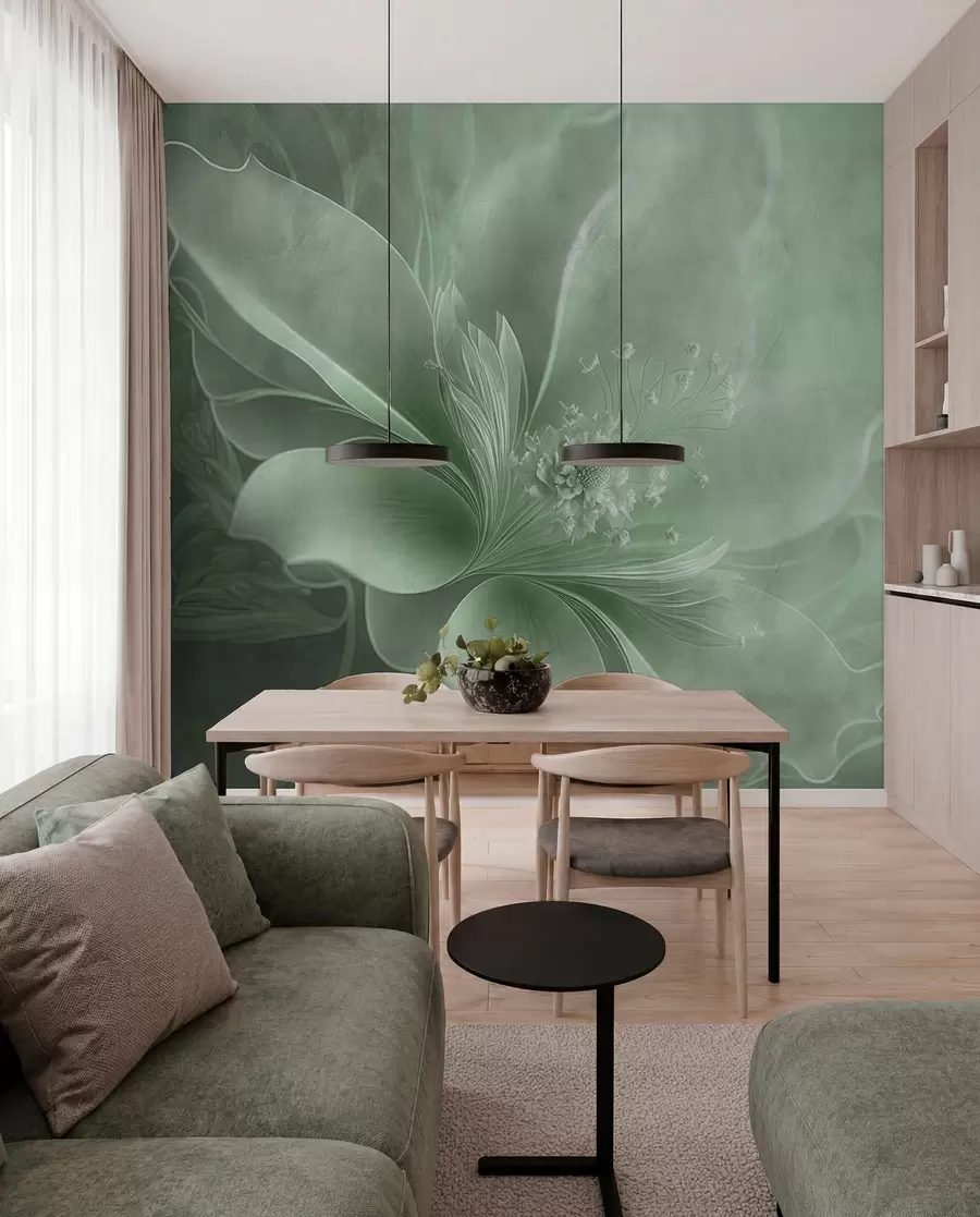 Fotobehang Een zeer tere bloem in groene kleuren u93944v3