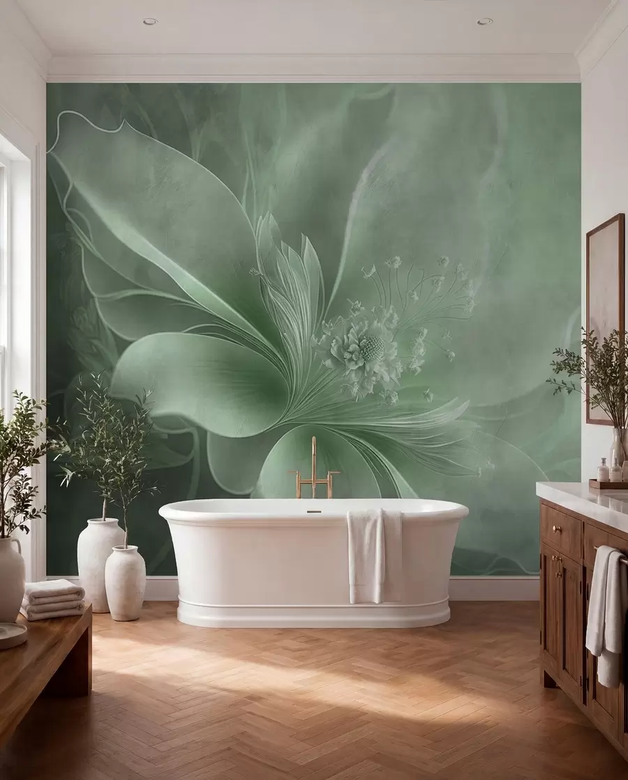 Fotobehang Een zeer tere bloem in groene kleuren u93944v3
