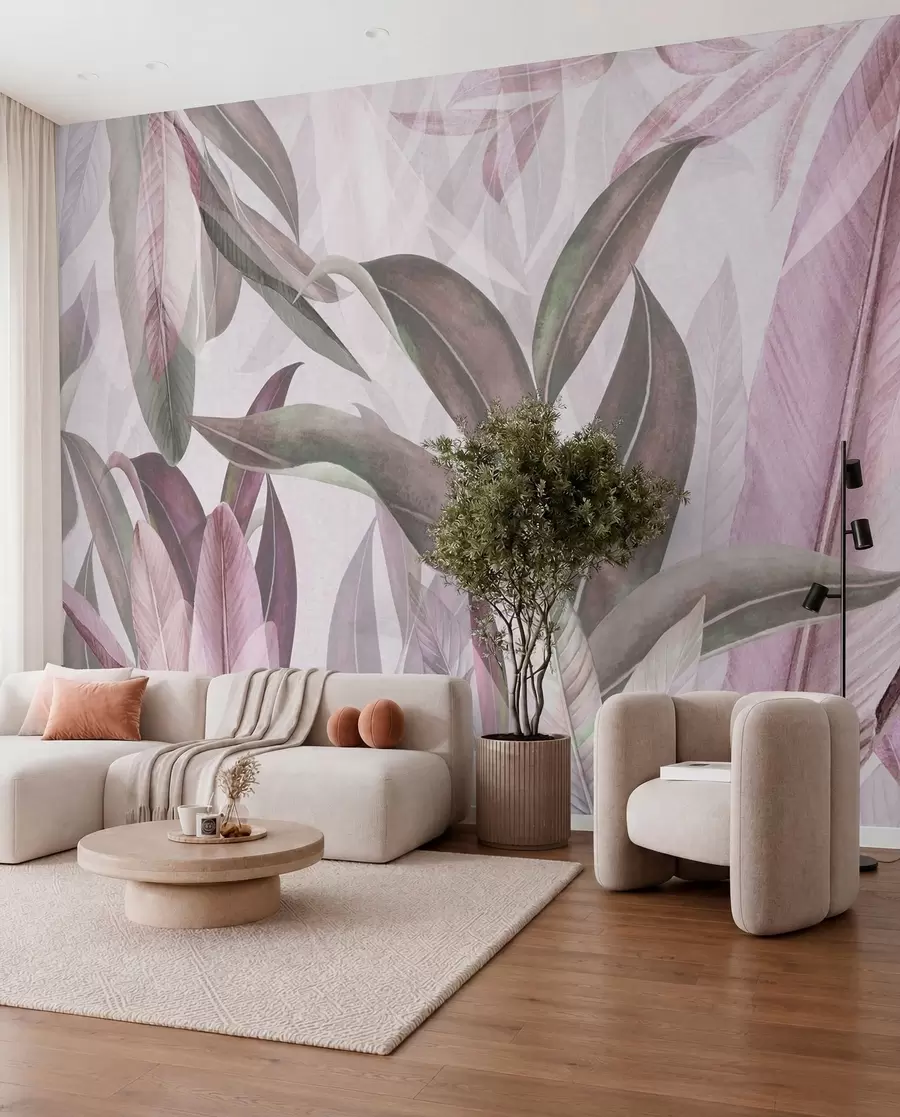 Fotobehang Bladlagen in roze en grijs u94302v3