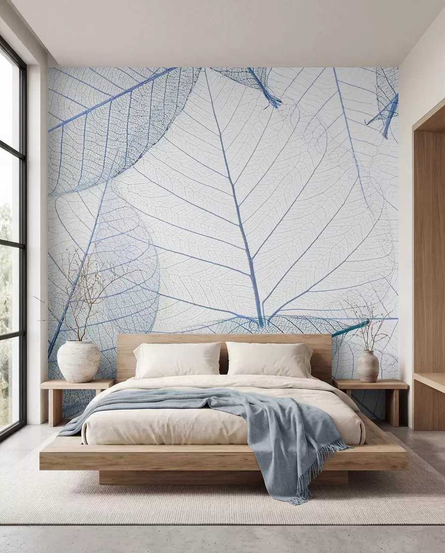 Fotobehang Transparante bladeren in blauwe kleuren u24439v1