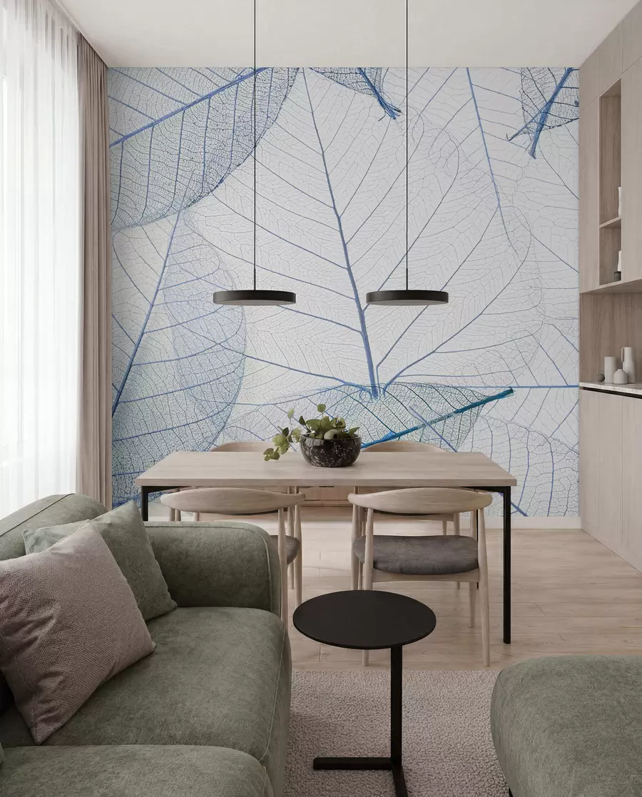 Fotobehang Transparante bladeren in blauwe kleuren u24439v1