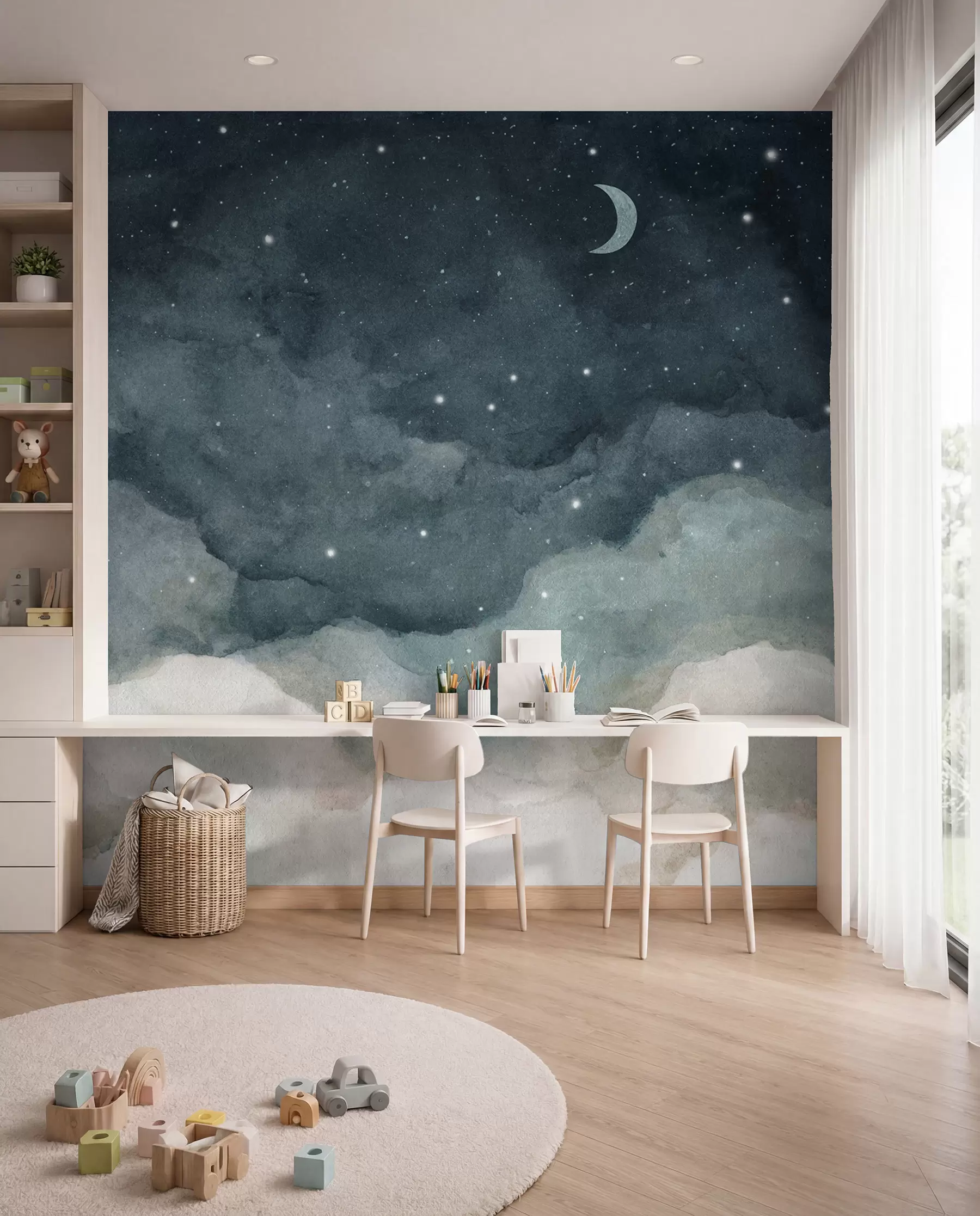 Fotobehang Maansikkel boven petrolwolken u96076v2