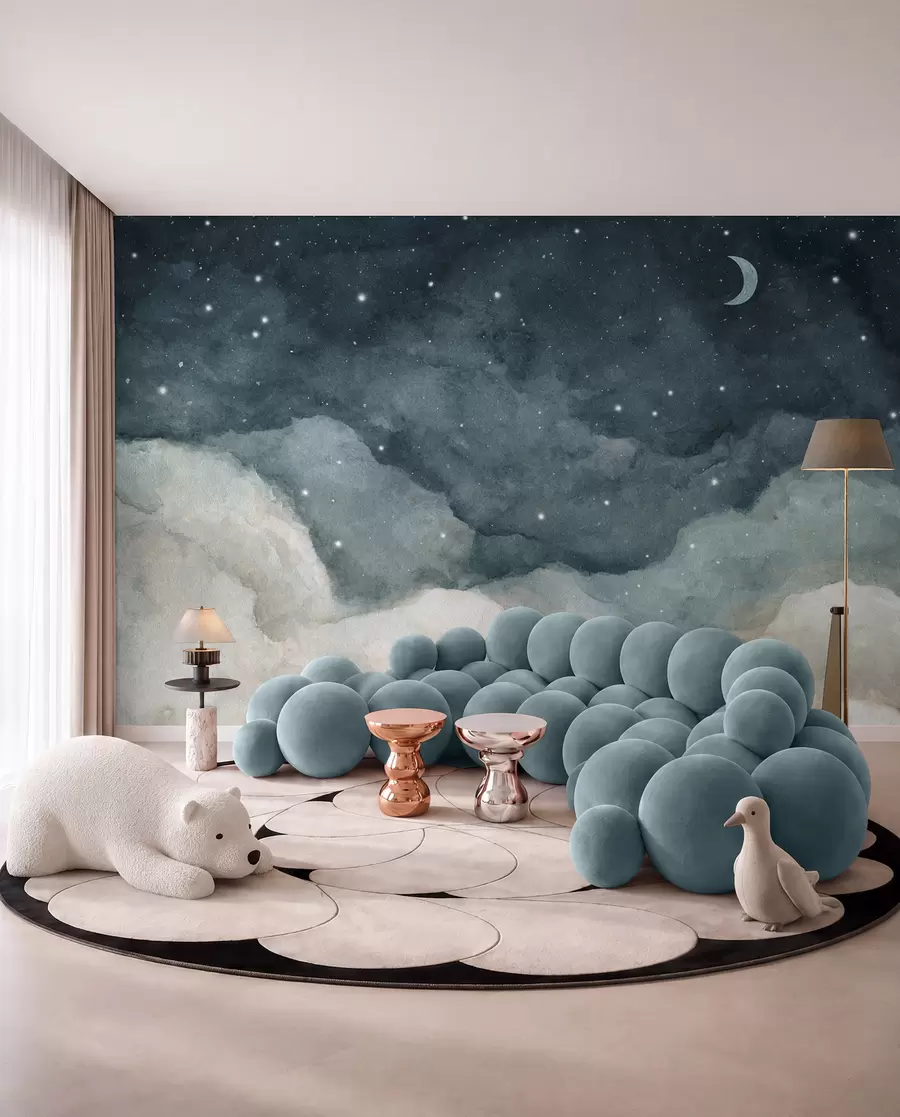 Fotobehang Maansikkel boven petrolwolken u96076v2
