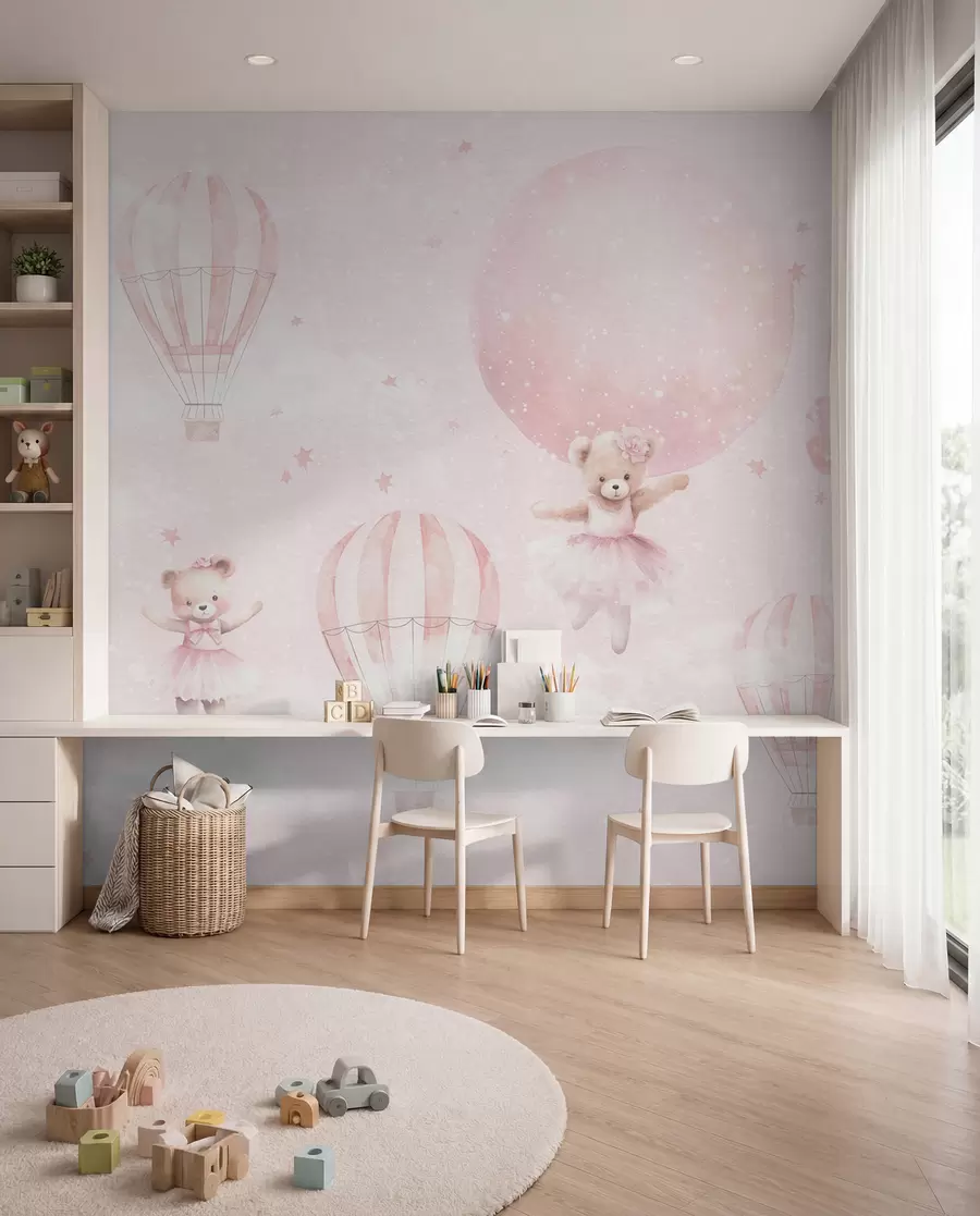 Fotobehang Ballerina beertjes en roze ballonnen u97954