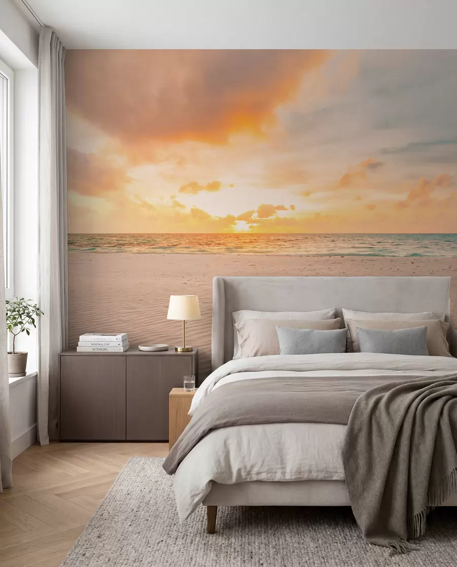 Fotobehang Strand wit zand zee en golven u97894