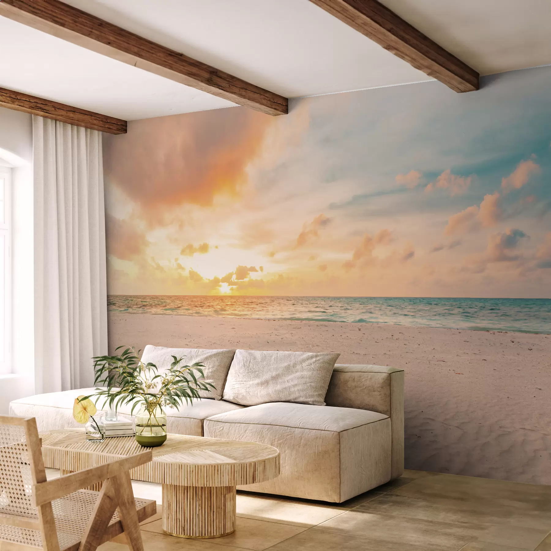 Fotobehang Strand wit zand zee en golven u97894