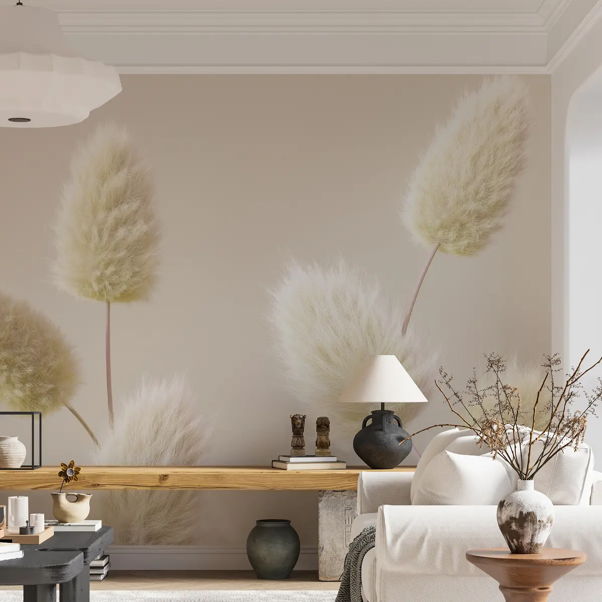 Fotobehang Trendy beige droogbloemen in boho stijl u98432v1