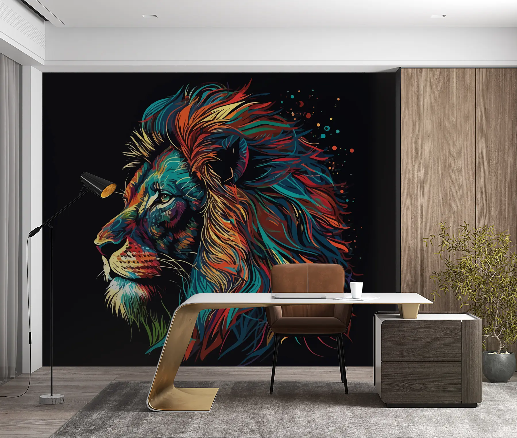 Fotobehang Kleurrijke leeuwenkop in pop-artstijl u98185