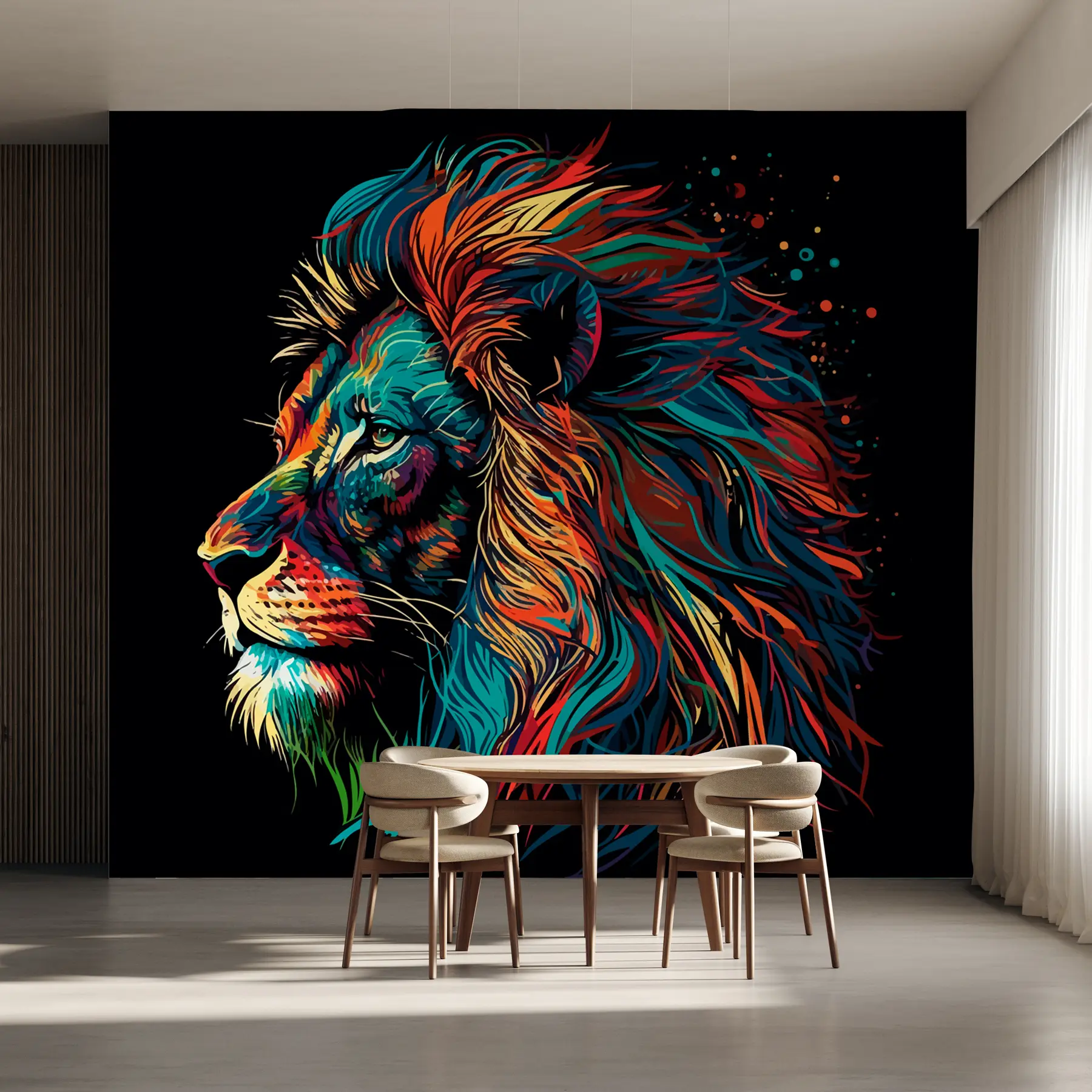 Fotobehang Kleurrijke leeuwenkop in pop-artstijl u98185