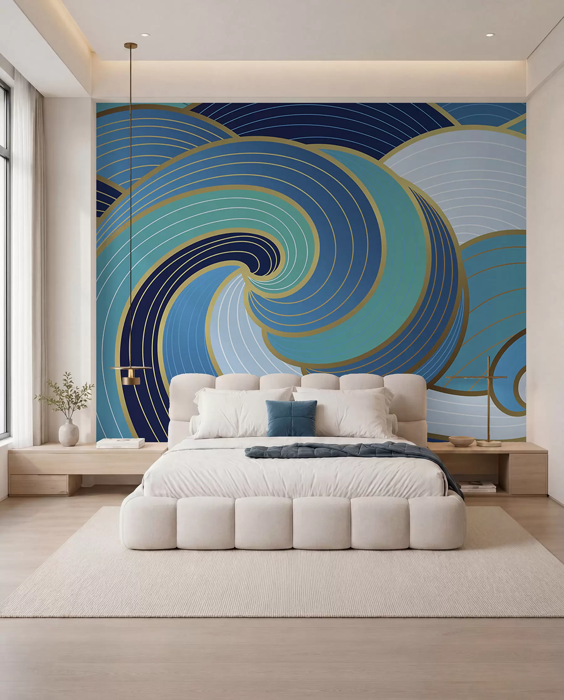 Fotobehang Ritme van blauwe golven u98590