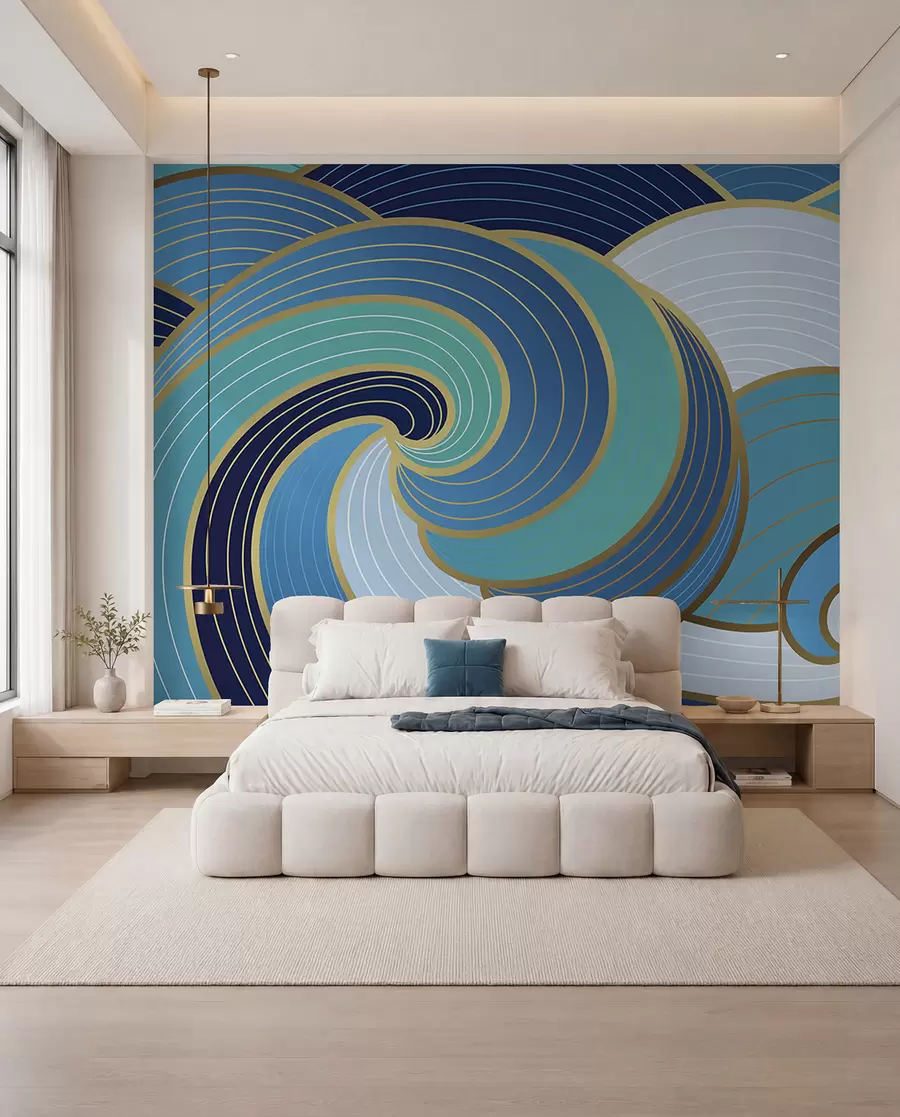 Fotobehang Ritme van blauwe golven u98590