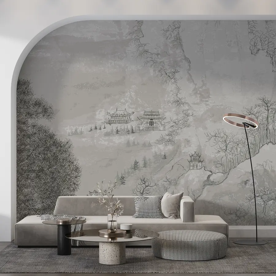 Fotobehang Illustratie van een Chinees landschap in de stijl van oude Chinese schilderkunst u98699