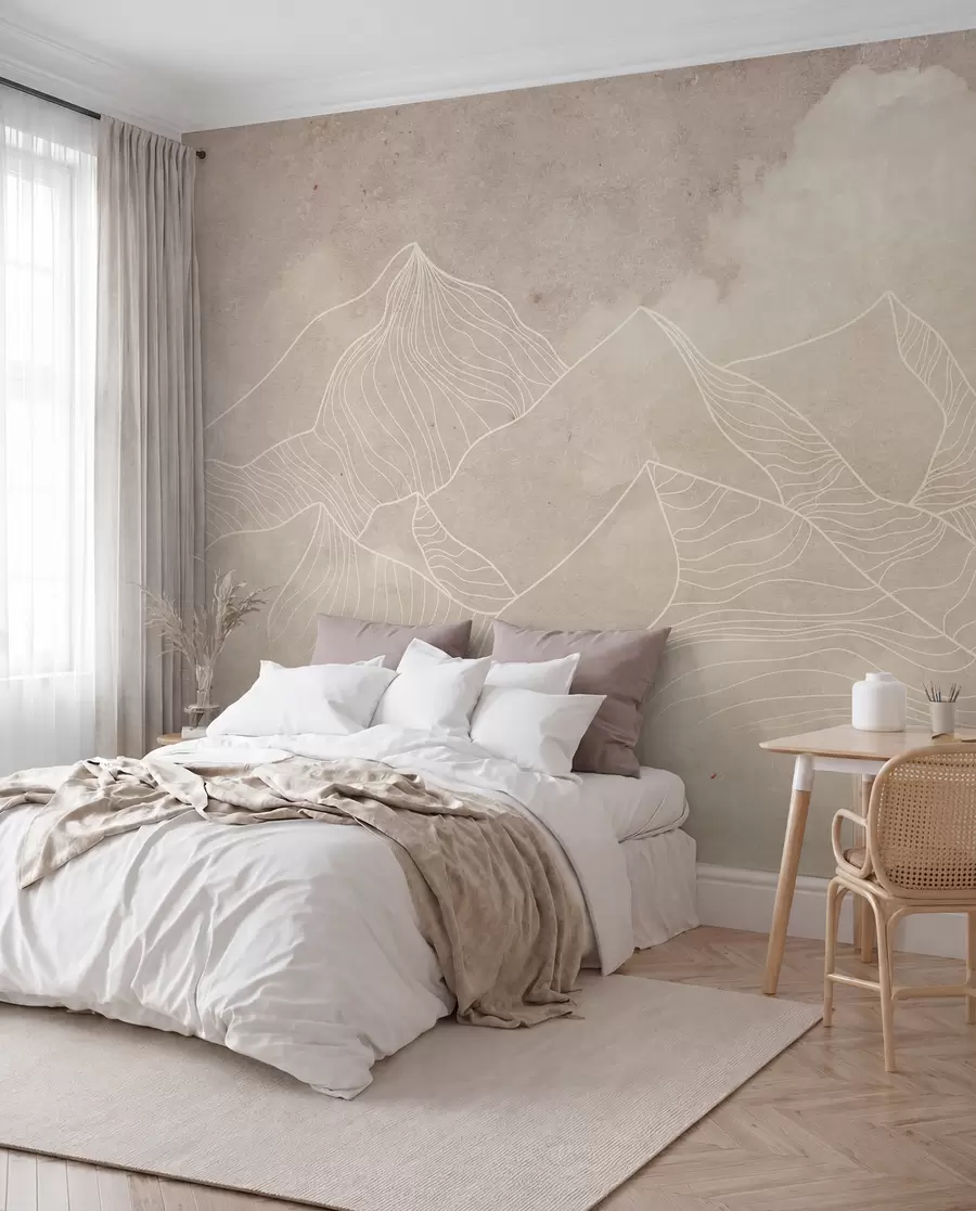 Fotobehang Grunge textuur met abstracte bergen, beige kleur, natuur thema kunst u98839