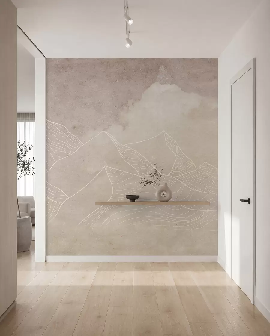 Fotobehang Grunge textuur met abstracte bergen, beige kleur, natuur thema kunst u98839