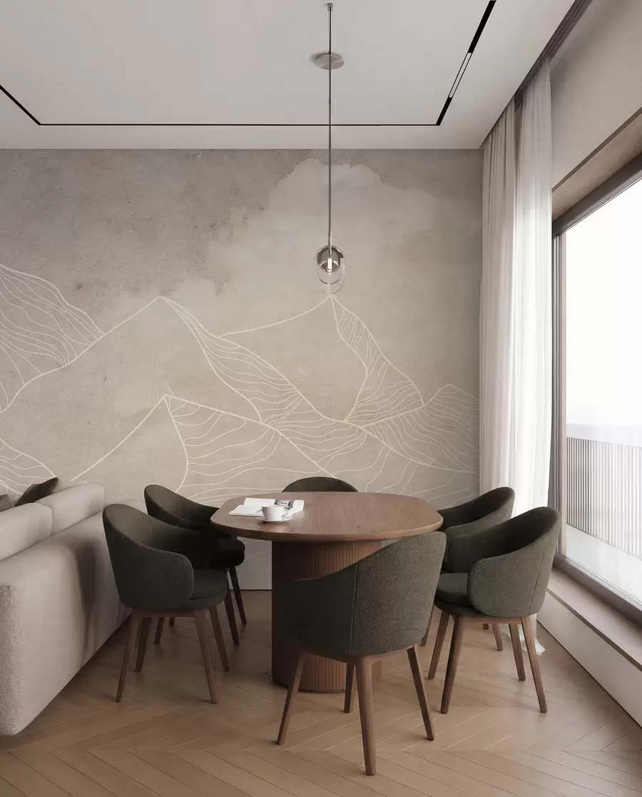 Fotobehang Grunge textuur met abstracte bergen, beige kleur, natuur thema kunst u98839